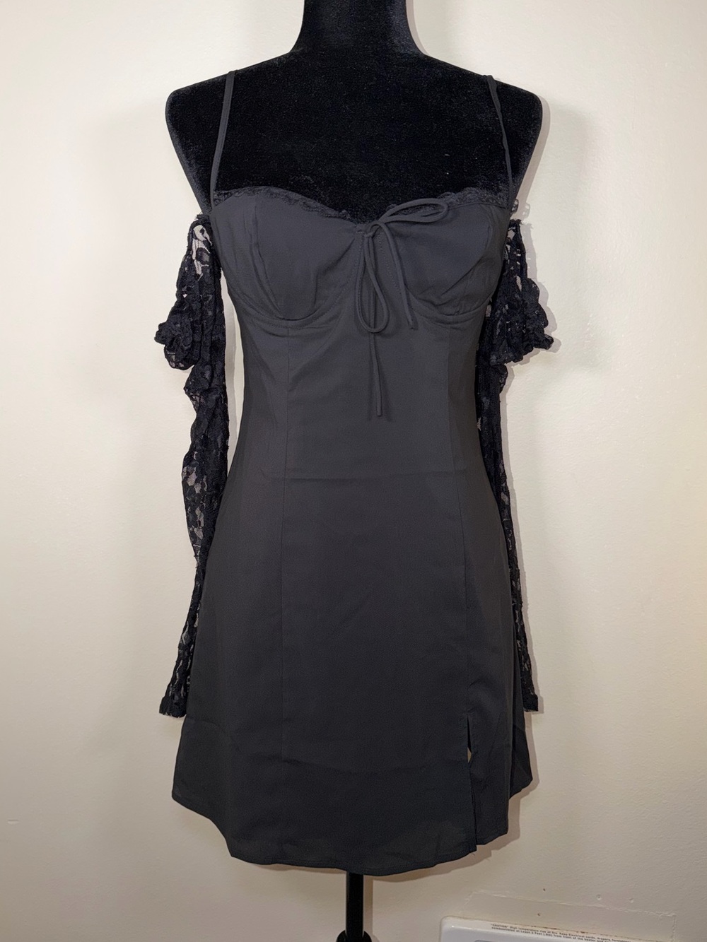 NWT Princess Polly Black Gothic Lace Mini Dress Party Off Shoulder Witchy Vampy